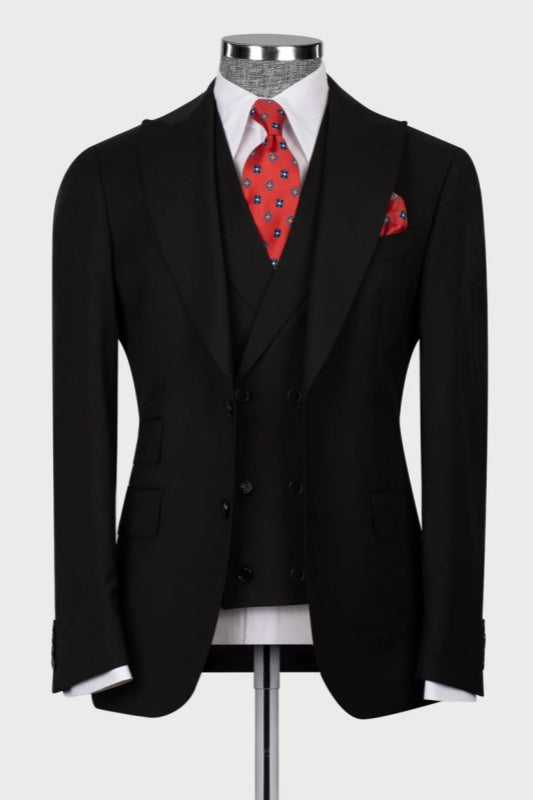 Alexandra Black Peak Lapel Three-Piece Business Suit for Men