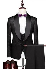 Alfred Classic Black Shawl Lapel Three-Piece Wedding Suit