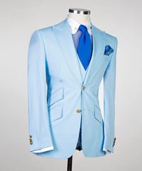 Alfred New Sky Blue Three-Piece Peak Lapel Slim Fit Men’s Suits