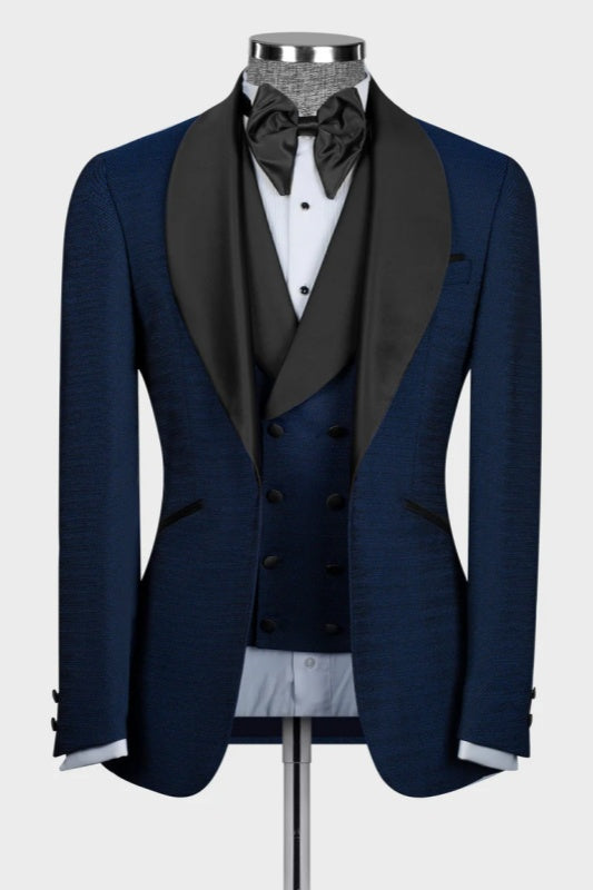 Alger Dark Blue Shawl Lapel Three-Piece Suit for Men