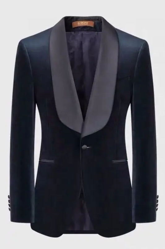 Alger Navy Blue Shawl Lapel Formal Velvet Suit for Weddings