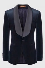 Alger Navy Blue Shawl Lapel Formal Velvet Suit for Weddings