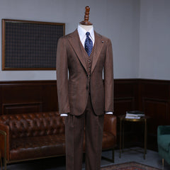 Alger New Coffee Striped One Button Slim Fit Custom Suit