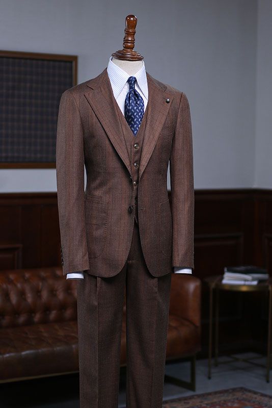 Alger New Coffee Striped One Button Slim Fit Custom Suit