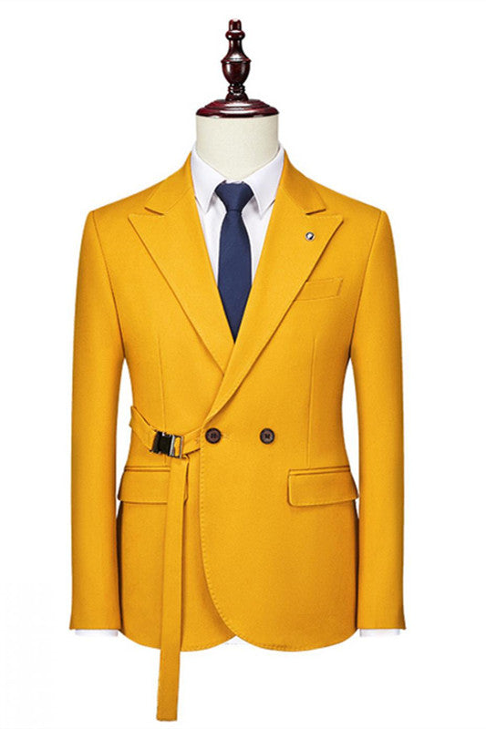 Algernon Fancy Yellow Double-Breasted Peaked Lapel Prom Suit