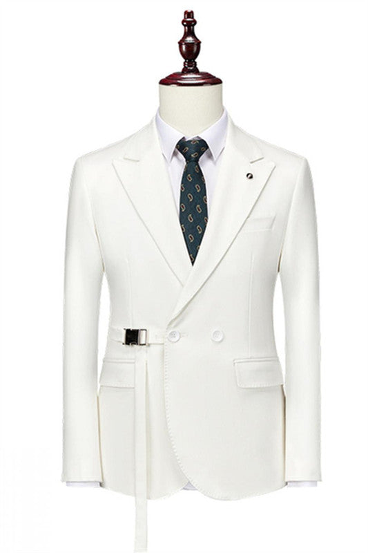 Allen Fashion White Double-Breasted Peaked Lapel Prom Suit