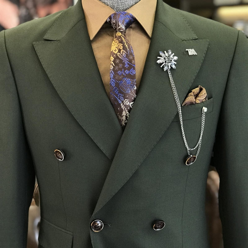 Alonzo Elegant Dark Green Peaked Lapel Double-Breasted Prom Suit