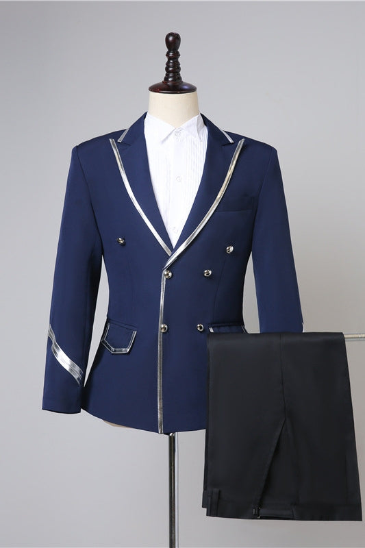 Alonzo Navy Blue Double-Breasted Peaked Lapel New Arrival Prom Suit