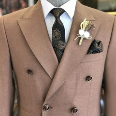 Alston Bespoke Light Coffee Double-Breasted Peaked Lapel Prom Suit