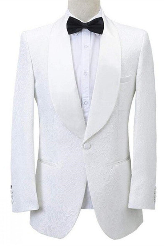 Alston Custom White Shawl Collar Jacquard Groom's Wedding Attire