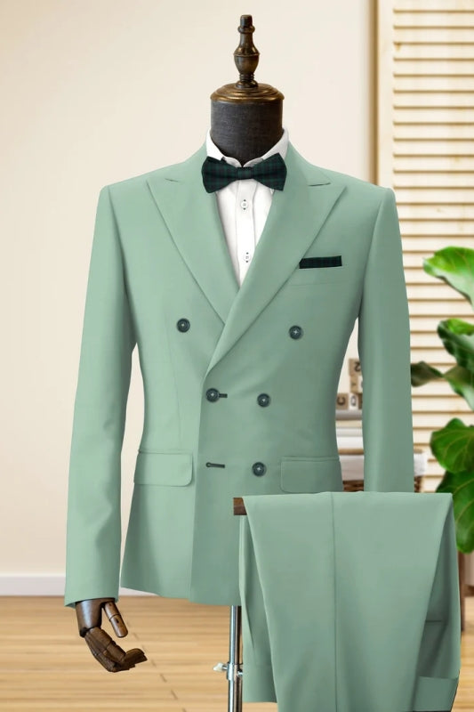 Alston Light Green Double-Breasted Peaked Lapel Modern Prom Suit For Men