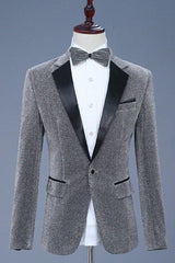 Alva Chic Gray Sequined Notched Lapel Men's Prom Suit