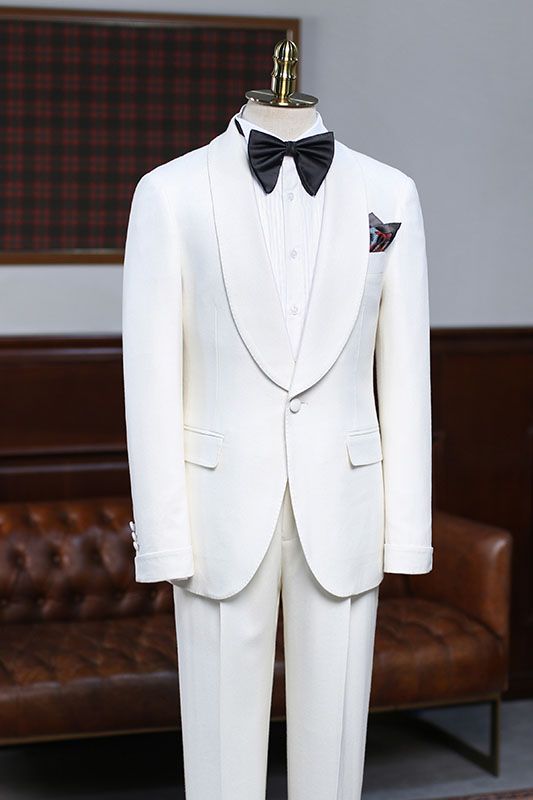 Alva Classic White Two Pieces Slim Fit Custom Groom’s Wedding Suit