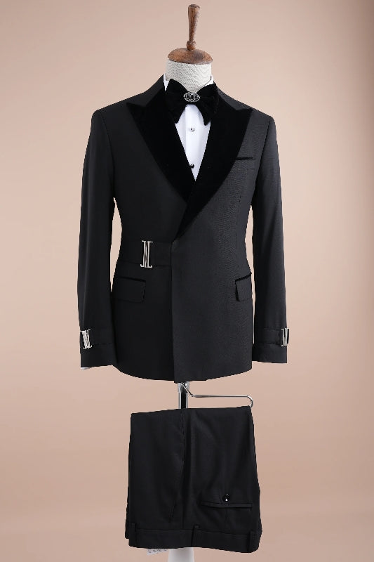 Alvin Fancy Black Slim Fit Peaked Lapel Two-Piece Prom Suit