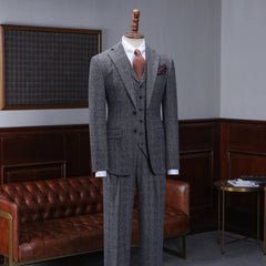 Alvin Trendy Dark Gray Plaid Three Pieces Men’s Business Suit