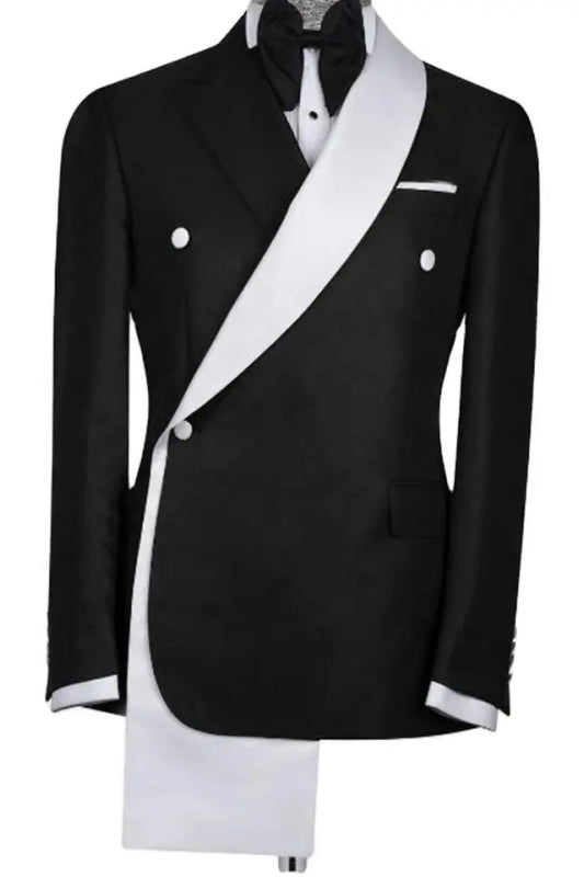 Alvis Black Two-Piece Bespoke Wedding Suit With White Shawl Lapel