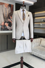 Alvis Latest Beige One-Button Three-Piece Prom Suit For Men