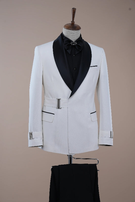 Alvis Sleek White Shawl Collar Slim Fit Two-Piece Groom's Wedding Suit