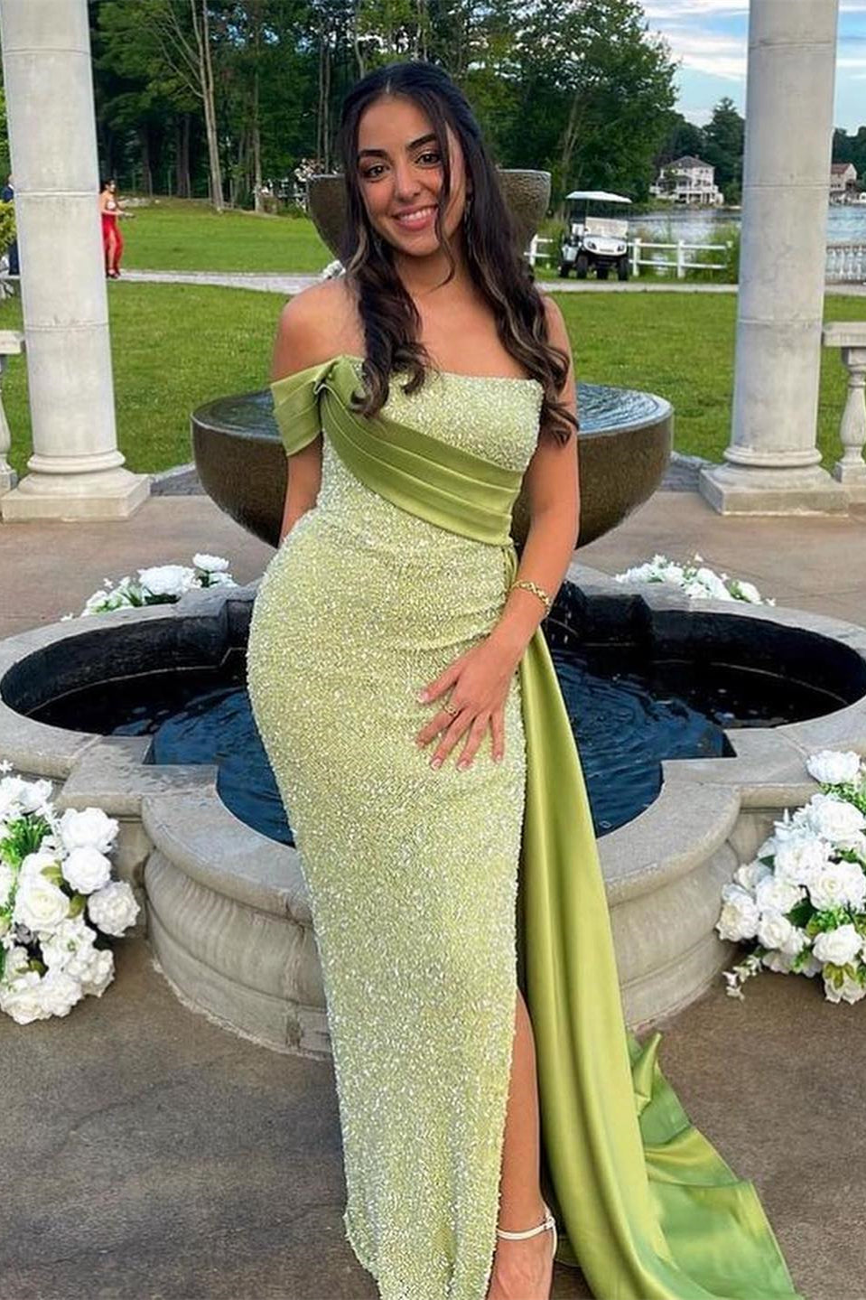 Amazing Column One Shoulder Sleeveless Satin Split Front Prom Dresses