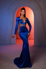 Amazing Mermaid Strapless Long Sleeve Beading Satin Prom Dresses