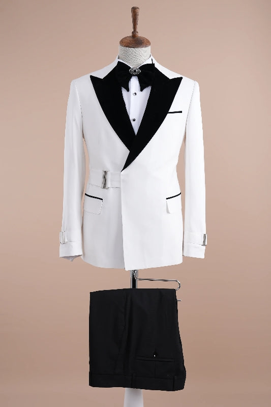 Amber Chic White Slim Fit Peaked Lapel Two-Piece Prom Suit