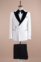 Amber Chic White Slim Fit Peaked Lapel Two-Piece Prom Suit