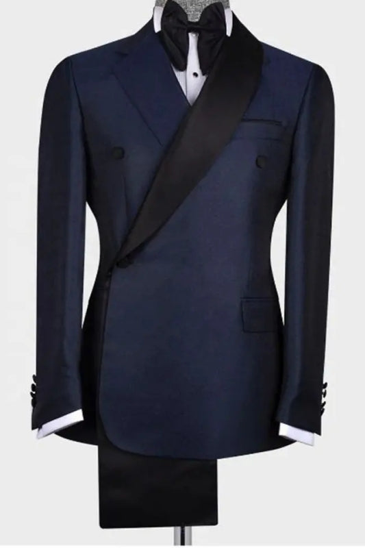 Amber Navy Blue Shawl Collar Two-Piece Chic Groom's Wedding Suit