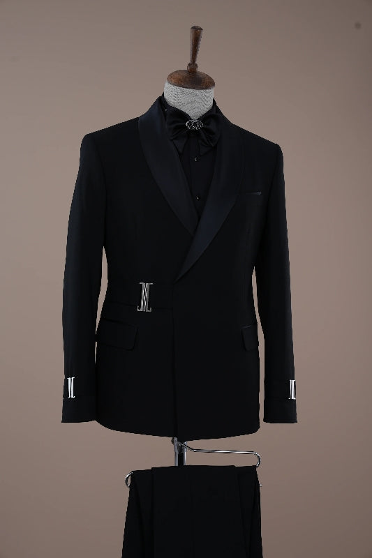 Americo Trendy Black Shawl Collar Slim Fit Two-Piece Groom's Wedding Suit