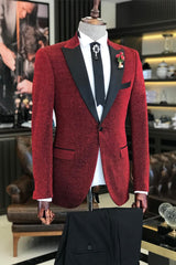 Amos Black Satin Peak Lapel Sparkling Red Fashionable Men’s Ball Suit