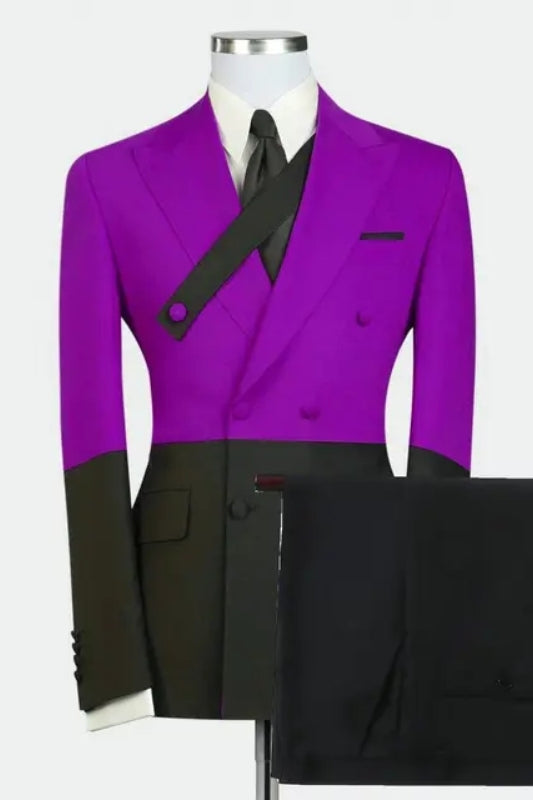 Amos Classic Purple Peaked Lapel Double-Breasted Prom Ensemble