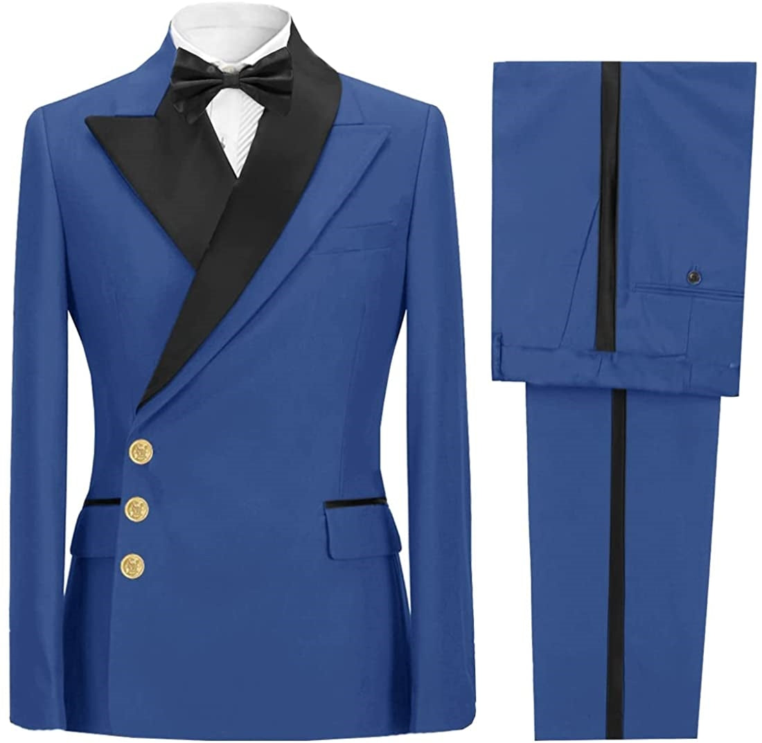 Amos Latest Navy Blue Peaked Lapel Prom Suit For Men