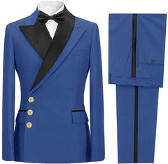 Amos Latest Navy Blue Peaked Lapel Prom Suit For Men