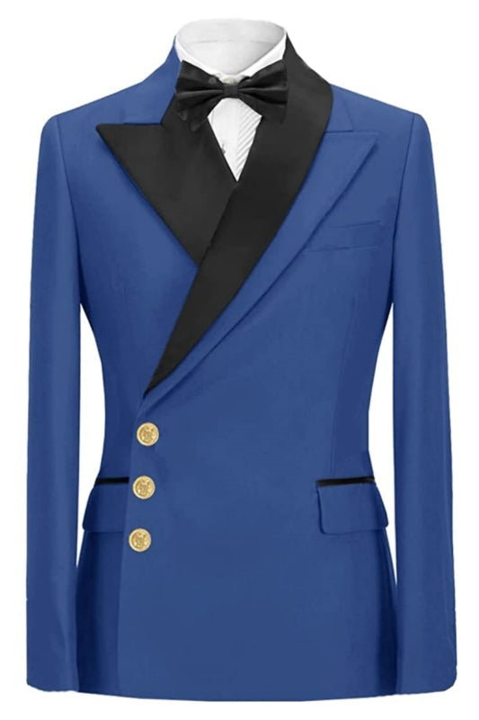 Amos Latest Navy Blue Peaked Lapel Prom Suit For Men