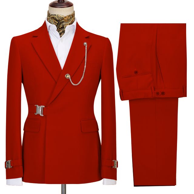 Amos Newest Red Notched Lapel Two Pieces Men’s Business Suit