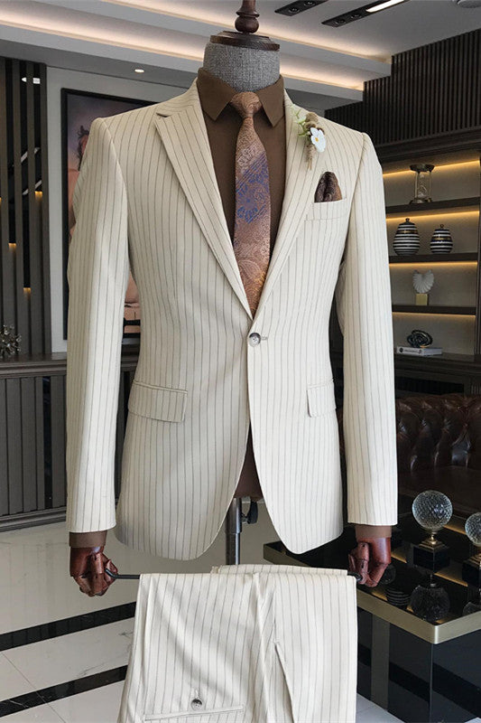 Amos Stylish White Striped Notched Lapel Slim Fit Men's Prom Suit