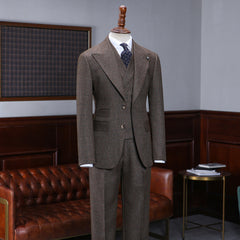 Andre Latest Coffee Three Pieces Peak Lapel Slim Fit Custom Men’s Suit