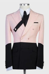 Andre Stylish Blush Peaked Lapel Double Breasted Prom Ensemble