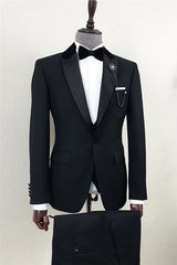 Andrew Modern Black Peaked Lapel One-Button Suit for Men