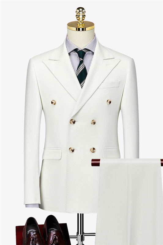 Andrew Simple White Double-Breasted Peak Lapel Formal Business Suit