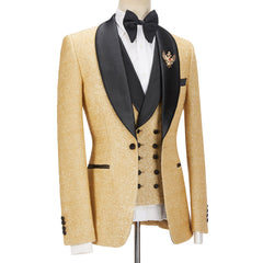 Andrew Sparkling Golden Shawl Lapel Three-Piece Men’s Wedding Suit