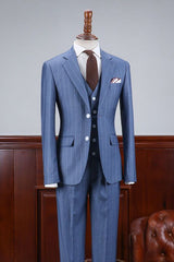 Andrew Stylish Blue Striped Three Pieces Slim Fit Men’s Business Suit