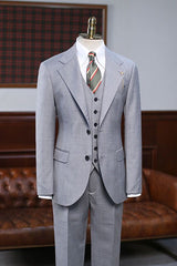 Andy Gray Small Plaid Three Pieces Notched Lapel Slim Fit Business Suit