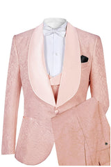 Andy Stylish Pink Shawl Collar Jacquard Groom's Wedding Attire