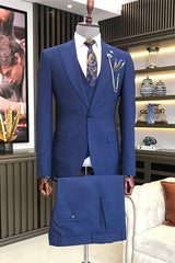 Angelo Elegant Blue Peak Lapel Three-Piece Men's Business Suit