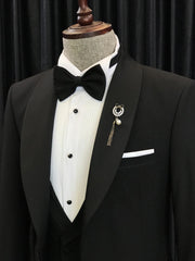 Angus Sophisticated Black Shawl Lapel Three-Piece Tailored Men’s Suits