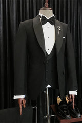 Angus Sophisticated Black Shawl Lapel Three-Piece Tailored Men’s Suits