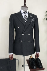 Ansel Formal Black Striped Double-Breasted Peak Lapel Business Suit