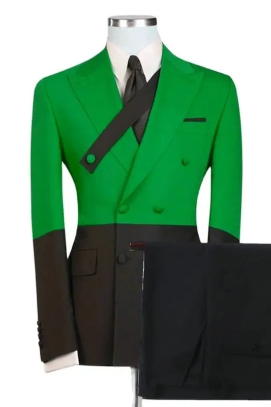 Ansel Green Peaked Lapel Double Breasted Close-Fit Prom Outfit