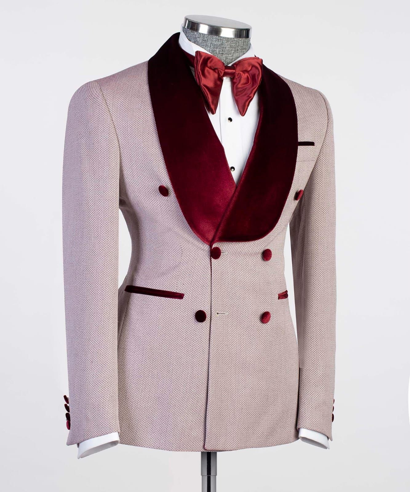 Anselm New Double Breasted Fashion Prom Suits with Burgundy Shawl Lapel