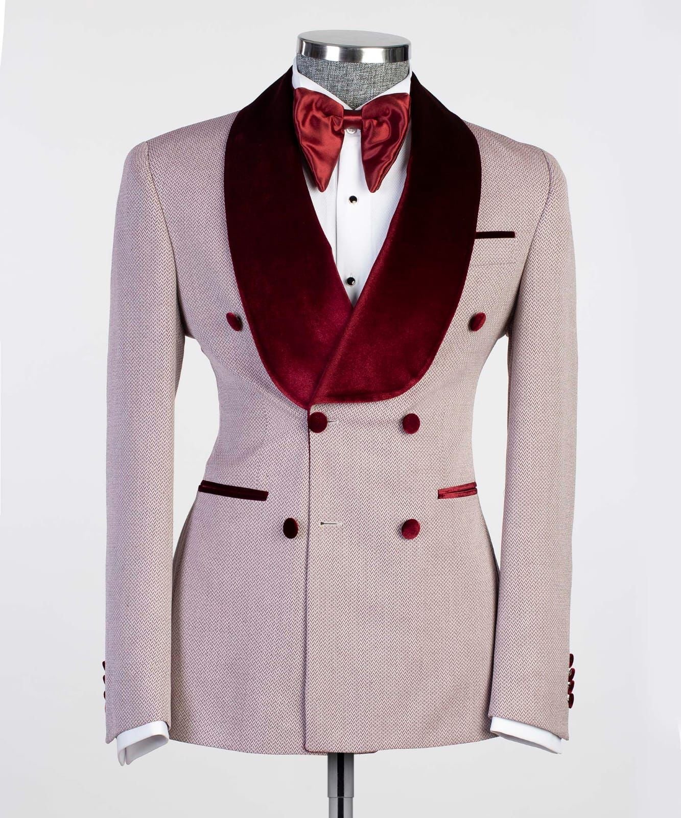 Anselm New Double Breasted Fashion Prom Suits with Burgundy Shawl Lapel